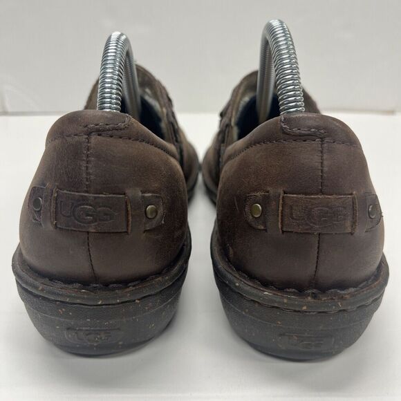 Ugg Clogs Brown Leather Slip On Braided Anila Loafers Women Size 11 (1005427) - Picture 4 of 13